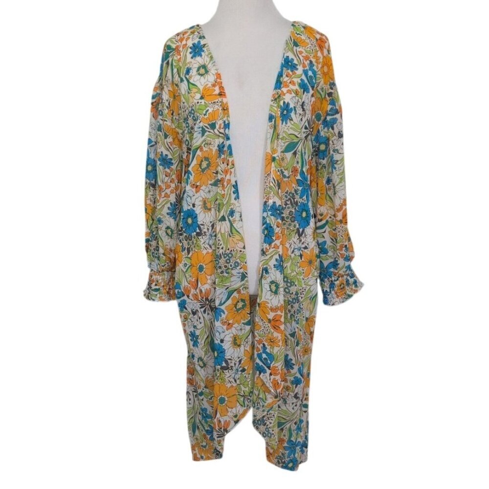 Cato Floral Kimono Cardigan Womens Size 14/16W Colorful Boho Crochet Lightweight